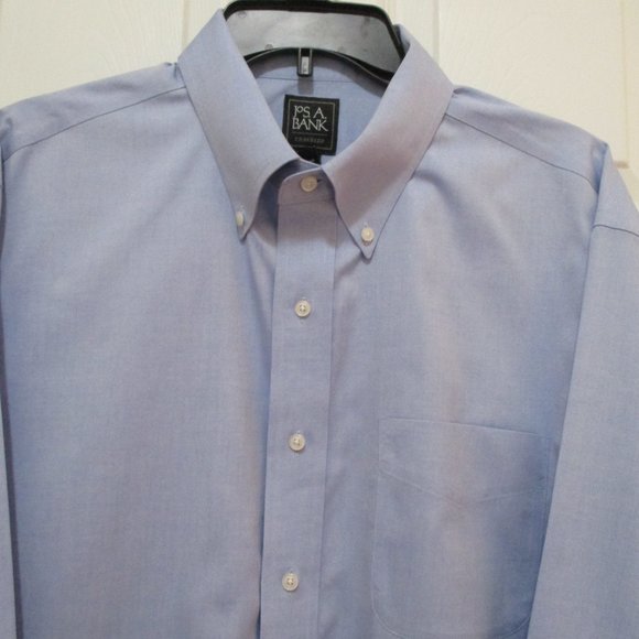 Jos A Bank Traveler Dress Shirt 17.5 - 34 Blue Tailored Fit Office Professional - Picture 2 of 7